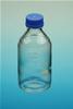 Bottiglia in vetro borosilicato 3.3 con tappo a vite blu e anello salvagoccia. Cap. 100 ml. Graduata, autoclavabile