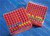 CryoBox - Scatola per congelamento in azoto liquido, Policarbonato (PC), 81 posti (9x9), per cryovials 1.0/2.0ml, colore rosso, griglia interna rigida, coperchio trasparente con codici alfanumerici, dim. 133x133x52mm (10 pz)