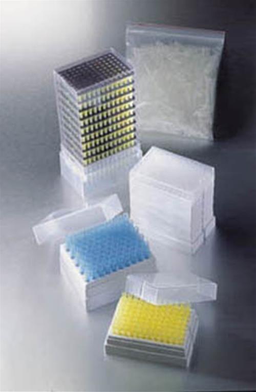Puntali monouso per pipette universali, volume 100-1000 µL, polipropilene (PP), colore blu, certificati DNAse/RNAse free, in rack (100 pz) 