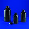 Bottiglia cilindrica in plastica PE, cap.50 mL, colore grigio scuro, collo stretto, tappo a vite con anelli ger sigilli e sottotappo (1 pz)