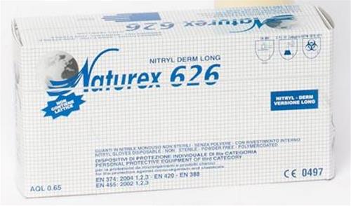 Guanti in nitrile NATUREX 626 Nitryl Derm senza polvere misura "M" Media (100 pz/box)