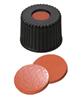 Tappi a vite ND8 colore nero foro centrale con setto rosso arancione/TEF incolore sp.1.0 mm, 60° SHA, 8-425 (100 pz)