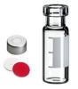 Vials vetro chiaro, tappo crimp argento ND11, 2mL, fondo piatto, incluso tappo foro gomma naturale rossa/TEF trasparente (1000 pz)