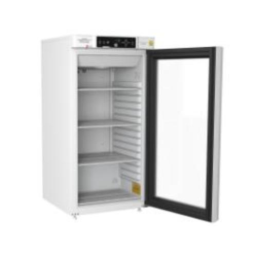 Frigorifero da laboratorio GRAM Biobasic RR310, capacità 218 litri, temp. +2°C +15°C, display digitale, sistema ventilazione forzata, porta in vetro, allarmi acustici e visivi, dim. 595 x 640 x 1220 mm.