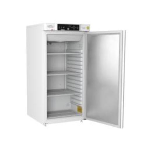 Frigorifero da laboratorio GRAM Biobasic RR310, capacità 218 litri, temp. +2°C +15°C, display digitale, sistema ventilazione forzata, porta piena, allarmi acustici e visivi, dim. 595 x 640 x 1220 mm.
