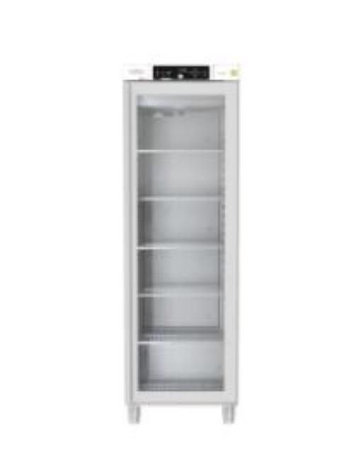 Frigorifero da laboratorio GRAM Biobasic RR410, capacità 346 litri, temp. +2°C +15°C, display digitale, sistema ventilazione forzata, porta in vetro, allarmi acustici e visivi, dim. 595 x 640 x 1876 mm.