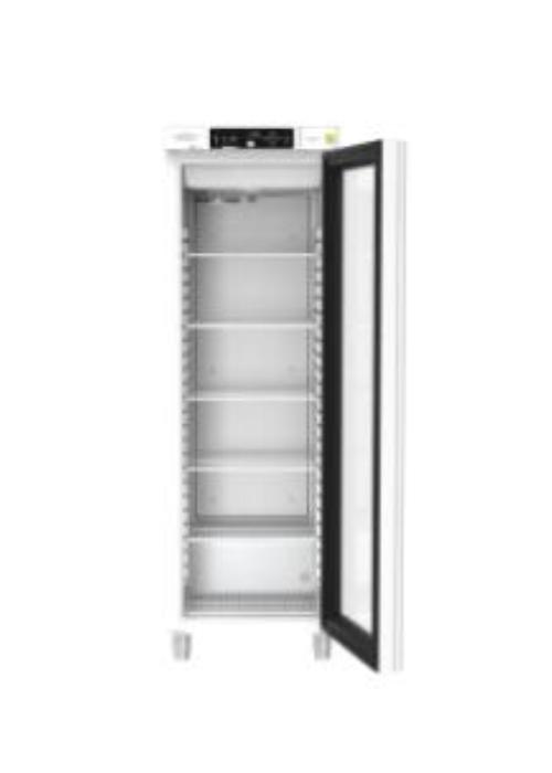 Frigorifero da laboratorio GRAM Biobasic RR410, capacità 346 litri, temp. +2°C +15°C, display digitale, sistema ventilazione forzata, porta in vetro, allarmi acustici e visivi, dim. 595 x 640 x 1876 mm.