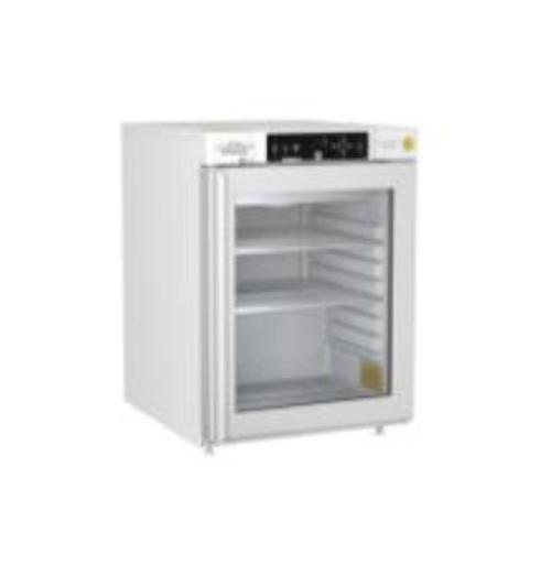 Frigorifero da laboratorio GRAM Biobasic RR210, capacità 125 litri, temp. +2°C +15°C, display digitale, sistema ventilazione forzata, porta in vetro, allarmi acustici e visivi, dim. 595 x 640 x 831 mm.
