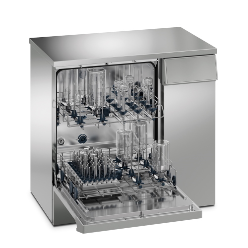 Lavavetrerie da laboratorio GWF29-S0-000, con sistema di asciugatura, con seconda pompa peristaltica, lavaggio fino a 95°C, porta a battente in acciaio, display LCD, 20 programmi disponibili + 20 customizzabili