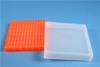 Scatola per congelamento, polipropilene (PP), 144 posti (12x12), per microprovette e strip PCR 0.2 mL, colore arancio, griglia rigida con codice alfanumerico, coperchio trasparente, dim. 130 x 130 x 32 mm