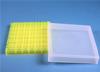 Scatola per congelamento, polipropilene (PP), 144 posti (12x12), per microprovette e strip PCR 0.2 mL, colore giallo, griglia rigida con codice alfanumerico, coperchio trasparente, dim. 130 x 130 x 32 mm
