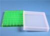 Scatola per congelamento, polipropilene (PP), 144 posti (12x12), per microprovette e strip PCR 0.2 mL, colore verde, griglia rigida con codice alfanumerico, coperchio trasparente, dim. 130 x 130 x 32 mm