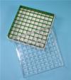 CryoBox - Scatola per congelamento in azoto liquido, policarbonato (PC), 81 posti (9x9), per cryovials 1.0/2.0 mL, colore verde, griglia interna rigida, coperchio trasparente con codici alfanumerici, dim. 133 x 133 x 52 mm