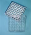 CryoBox - Scatola per congelamento in azoto liquido, policarbonato (PC), 81 posti (9x9), per cryovials 3.0/5.0 mL, colore blu, griglia interna rigida, coperchio trasparente con codici alfanumerici, dim. 133 x 133 x 95 mm